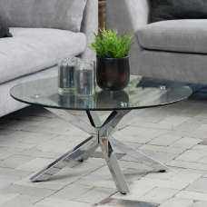 Haines Glass Coffee Table Round With Chrome Legs In Clear - UK