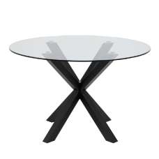Haines Glass Dining Table Round With Black Legs In Clear - UK