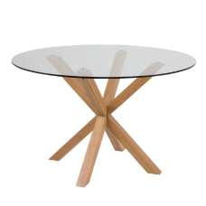 Haines Glass Dining Table Round With Oak Legs In Clear - UK