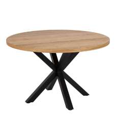Haines Wooden Dining Table Round With Black Legs In Oak - UK