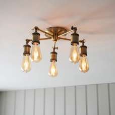 Halifax 5 Light Semi-Flush Pendant Ceiling Light In Antique Brass - UK