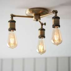 Halifax Semi Flush Ceiling Light In Antique Brass - UK