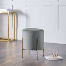Halle Velvet Stool With Gold Legs In Light Grey - UK