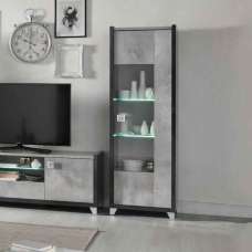 Heston High Gloss Marble Effect Display Cabinet with 1 Door in Grey and LED - UK
