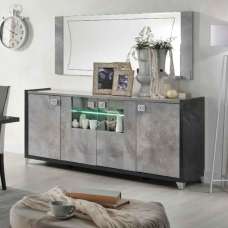 Heston High Gloss Marble Effect Sideboard with 4 Doors in Grey and LED - UK