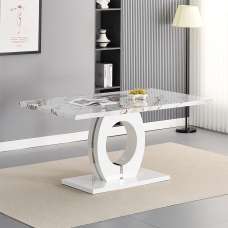 Halo High Gloss Dining Table In White And Milo Marble Effect - UK