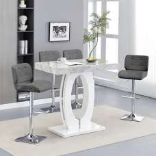 Halo Magnesia Marble Effect Bar Table 4 Candid Grey Stools - UK