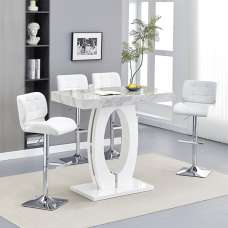 Halo Magnesia Marble Effect Bar Table 4 Candid White Stools - UK
