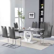 Halo Melange Marble Effect Dining Table 6 Petra Grey Chairs - UK