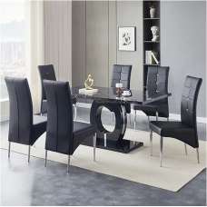 Halo Milano Effect Gloss Dining Table 6 Vesta Black Chairs - UK