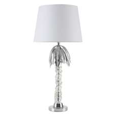 Halta White Fabric Shade Table Lamp With Chrome Metal Base - UK