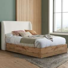 Hamel Wooden Ottoman King Size Bed With Fabric Headboard In Oak - UK