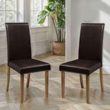 Haneul Brown Faux Leather Dining Chairs in Pair - UK