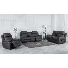 Hanford Fabric Electric Recliner Sofa Suite In Dark Grey - UK