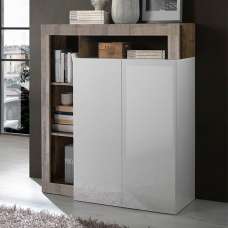 Hanmer High Gloss Highboard With 2 Doors In White And Pero - UK