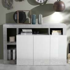 Hanmer White High Gloss Sideboard With 3 Doors In Cement - UK