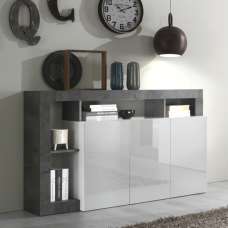 Hanmer White High Gloss Sideboard With 3 Doors In Oxide - UK