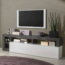Hanmer White High Gloss TV Stand With 1 Flap Door In Oxide - UK