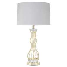 Hannes White Fabric Shade Table Lamp With Gold Wireframe Base - UK