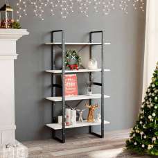 Hanny Pine Wood 4-Tier Bookshelf In White - UK