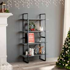 Hanny Pine Wood 4-Tier Bookshelf In Grey - UK