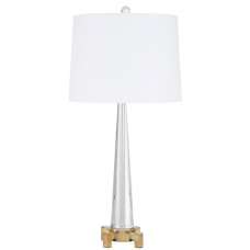 Hanoa White Fabric Shade Table Lamp With Tower Crystal Base - UK