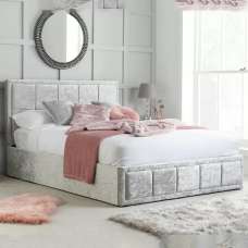 Hanover Fabric Ottoman Double Bed In Steel Crushed Velvet - UK