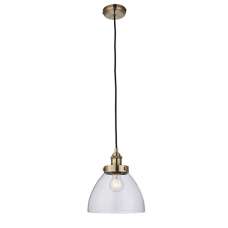 Hansen 1 Light Clear Glass Shade Pendant Light In Antique Brass - UK