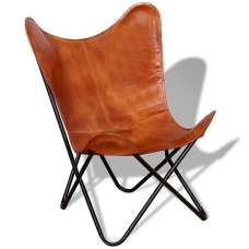 Harald Real Leather Butterfly Chair In Brown With Metal Frame - UK