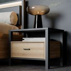 Harbor Wooden Bedside Cabinet With 1 Drawer In Matt Black And Oak - UK