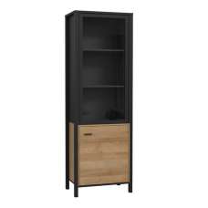 Harbor Wooden Display Cabinet With 1 Glass Door In Matt Black Oak - UK