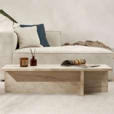 Harbor Rectangular Wooden Coffee Table in Travertine Marble Effect - UK