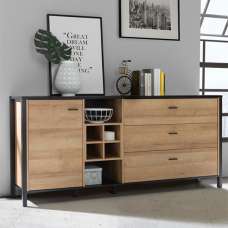 Harbor Wooden Sideboard With 3 Drawers In Matt Black And Oak - UK