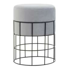 Harbor Straight Velvet Seat Stool With Black Metal Caged Base - UK