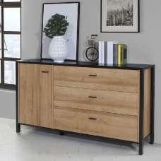 Harbor Wooden Sideboard With 1 Door 3 Drawers In Matt Black Oak - UK