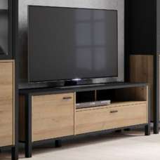 Harbor Wooden TV Stand With 1 Door 1 Drawer In Matt Black And Oak - UK