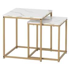 Hargrove Wooden Nest Of 2 Tables In White Marble Effect - UK