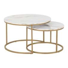 Hargrove Wooden Nesting Coffee Tables In White Marble Effect - UK