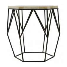 Harla Hexagonal Wooden Top Side Table In Black And Ivory - UK