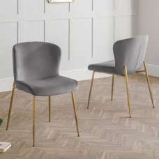 Haimi Grey Velvet Dining Chair With Gold Metal Legs In Pair - UK