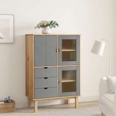Harrow Wooden Highboard With 3 Doors 3 Drawers In Grey Brown - UK