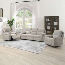 Harsel Fabric Electric Recliner 3+1+1 Seater Sofa in Fossil - UK