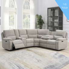 Harsel Fabric Electric Recliner Corner Sofa in Fossil - UK