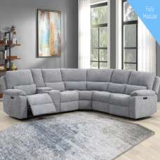 Harsel Fabric Electric Recliner Corner Sofa in Granite - UK