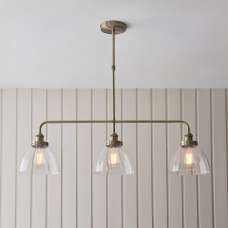 Hartford 3 Light Glass Pendant Ceiling Light In Antique Brass - UK