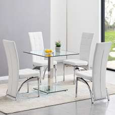 Hartley Clear Glass Dining Table With 4 Ravenna White Chairs - UK