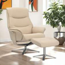 Haslet Faux Leather Recliner Chair With Stool In Cafe Latte - UK