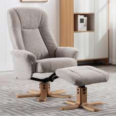 Hatton Fabric Recliner Chair With Stool In Lille Sand And Oak - UK
