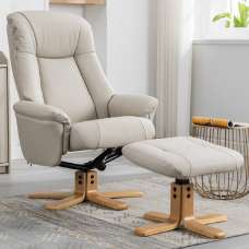 Hatton Leather Recliner Chair With Stool In Mushroom And Oak - UK