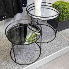 Havre Two Glass Top End Tables With Metal Base In Black - UK